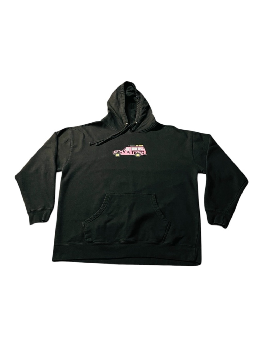 Anti Social Social Club Black Hoodie with Pink Sick & Tired Graphic Size XXL